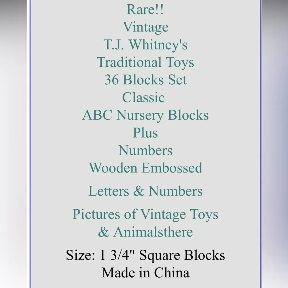 T.J. Whitney’s ABC Wooden Nursery Blocks NIB